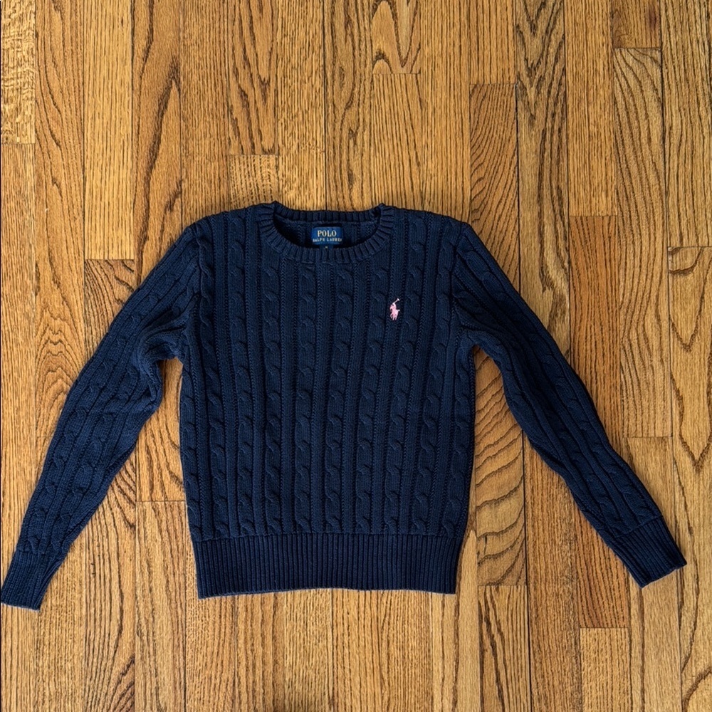 Girls size M (8-10) Polo by Ralph Lauren Navy Crew Neck Sweater with Cable Knit